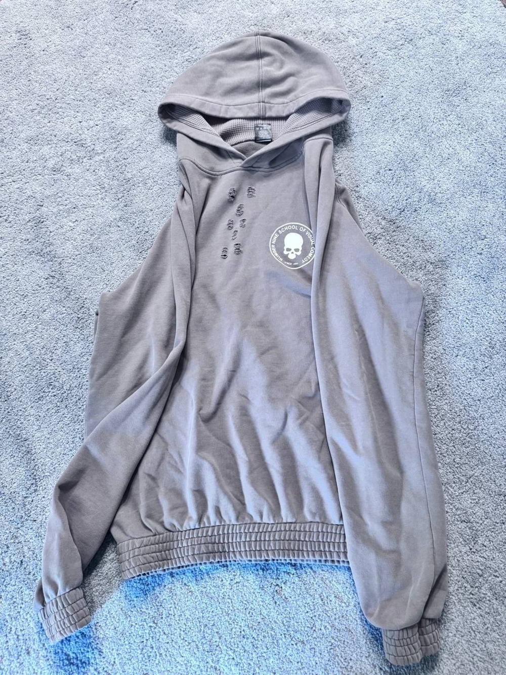 Number Nine Gray Skull Logo Hooded Sweatshirt